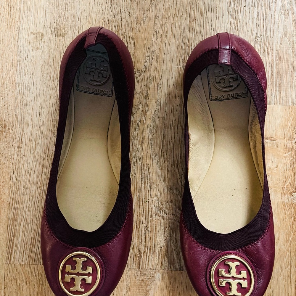 Tory Burch Maroon Leather Flats